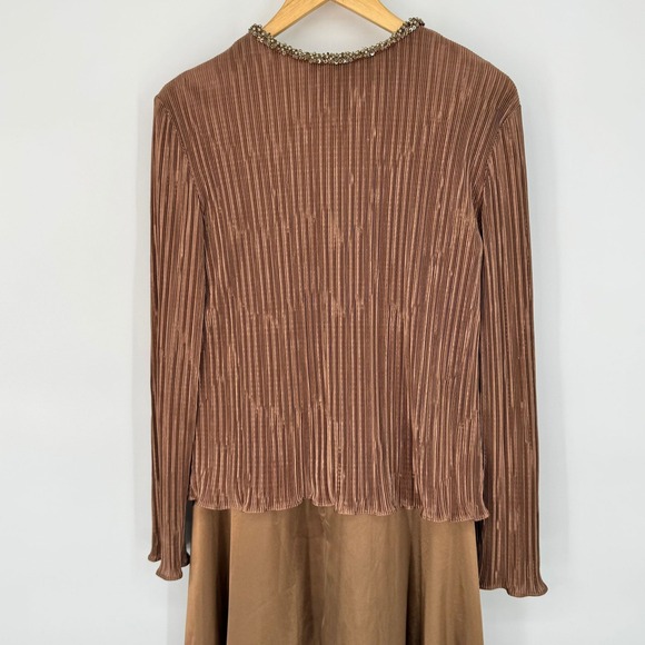 Vintage Cachet 2 Piece Bronze Chocolate Beaded Maxi Dress Size 12 Evening Formal - Picture 4 of 13